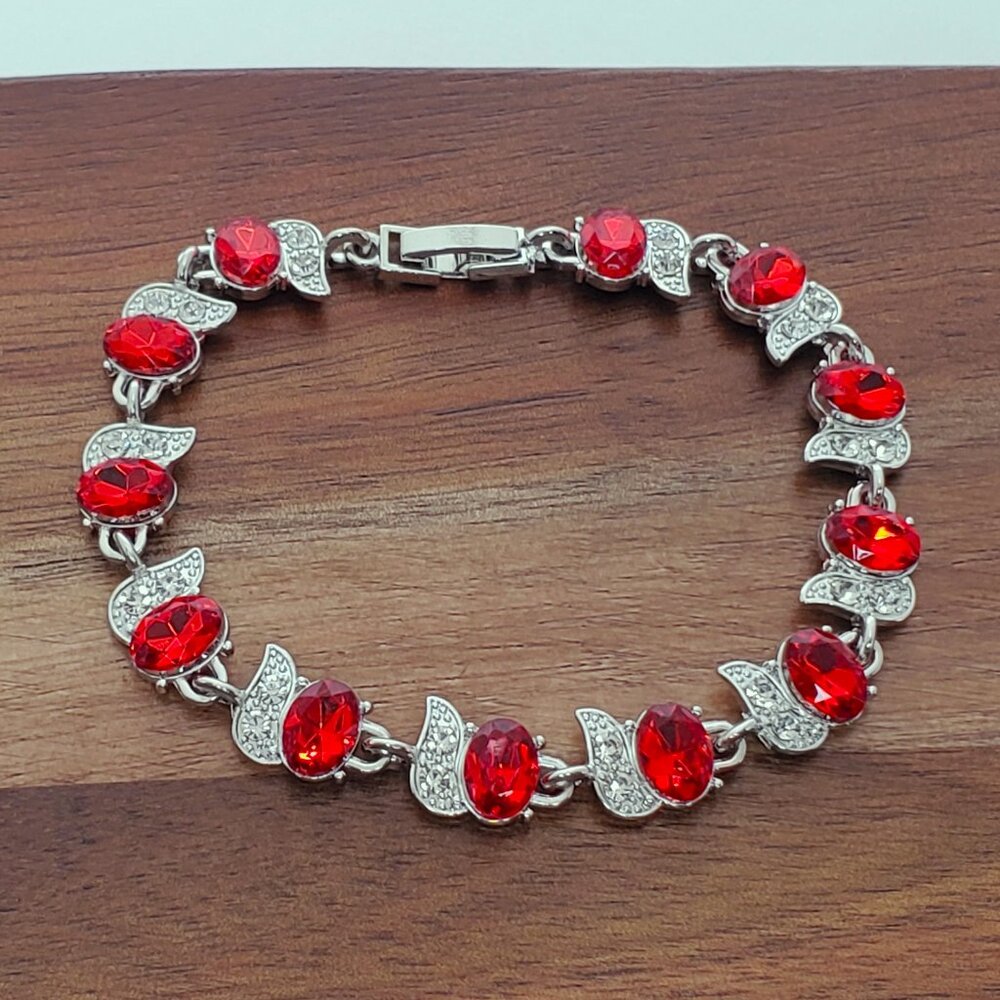 925 Silver Womens 1ct Diamond 2ct Red Ruby Gemstone Tennis Bracelet Jewelry NEW